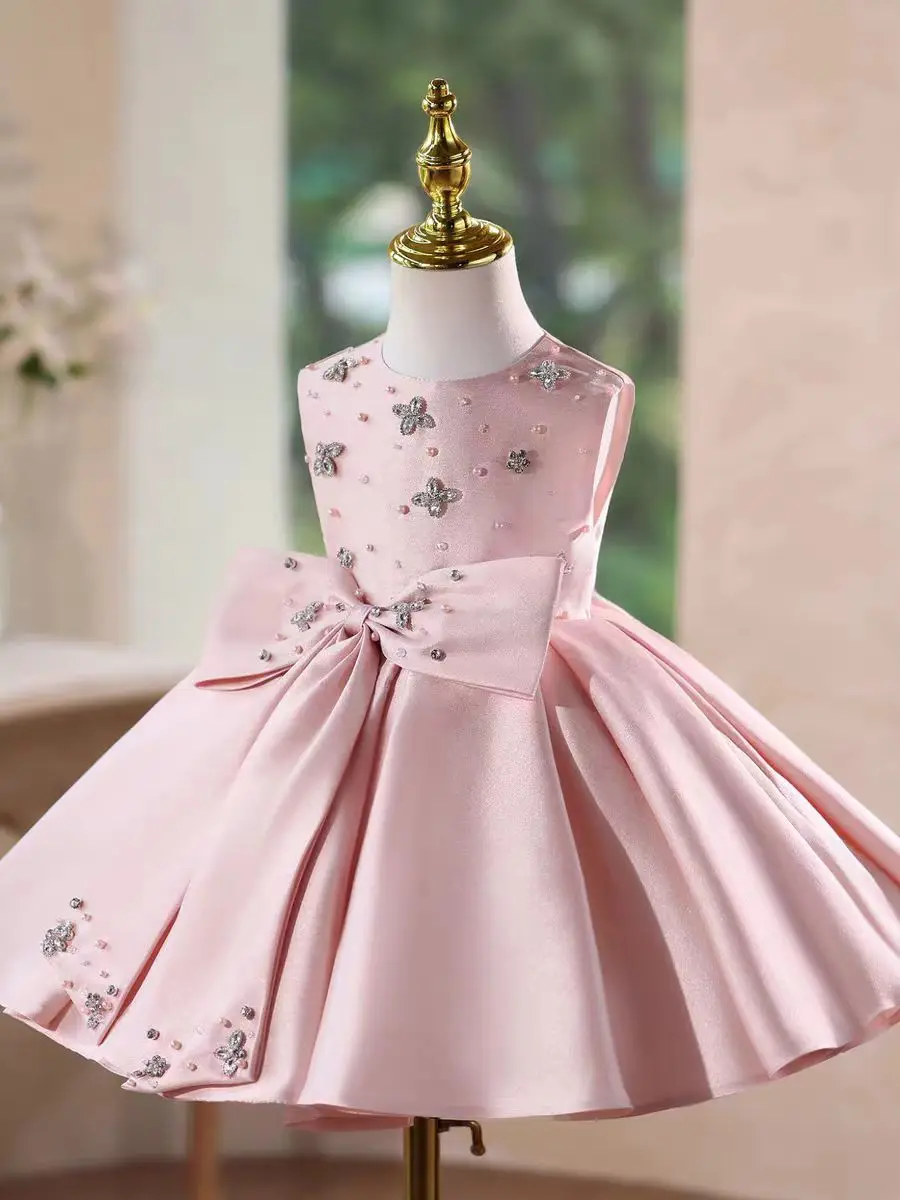 Dreamy Vow D140 Rosa elegante raso fiore ragazze vestono lunghezza al ginocchio principessa bambini festival matrimonio compleanno festa abito da ballo