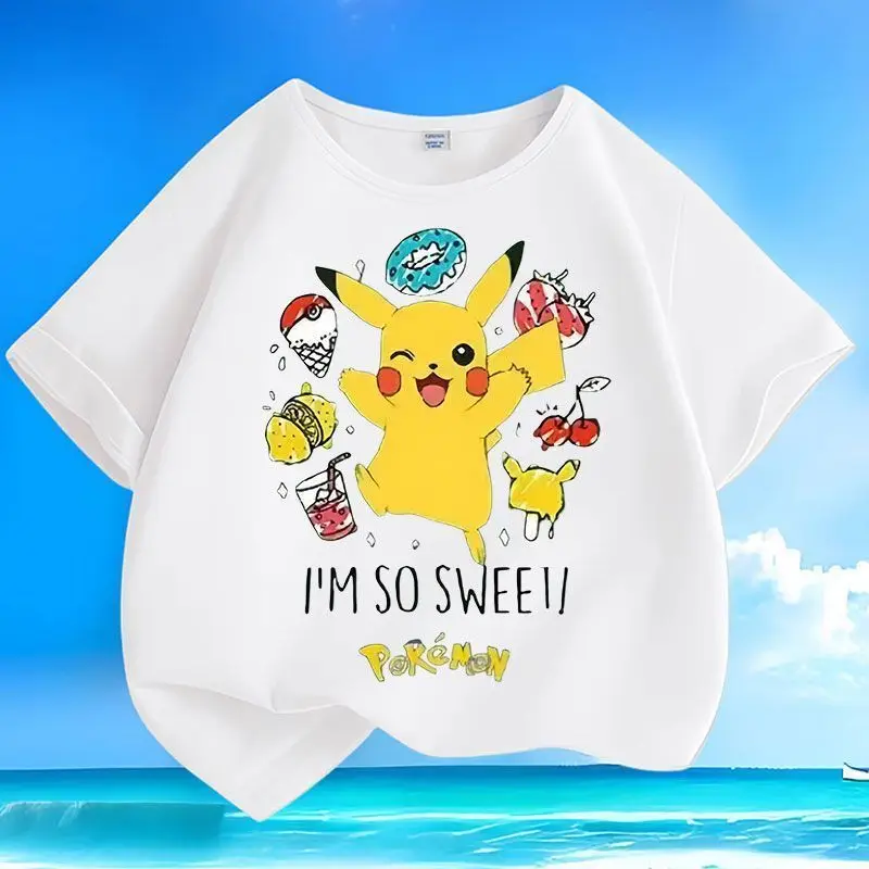 Nuevo Novedad de verano, camiseta Universal de manga corta con dibujos animados de Pok É Mon Pikachu para hombres y mujeres, Top holgado de cuello redondo de algodón puro