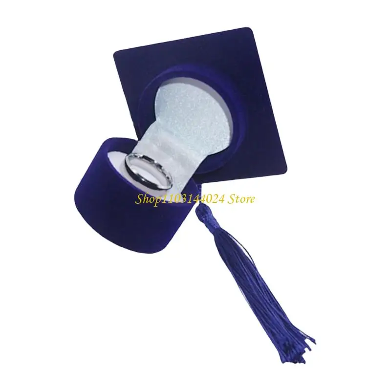 N5KE Rings Box Graduación Bachelor Hat Jewelring Box compromiso boda