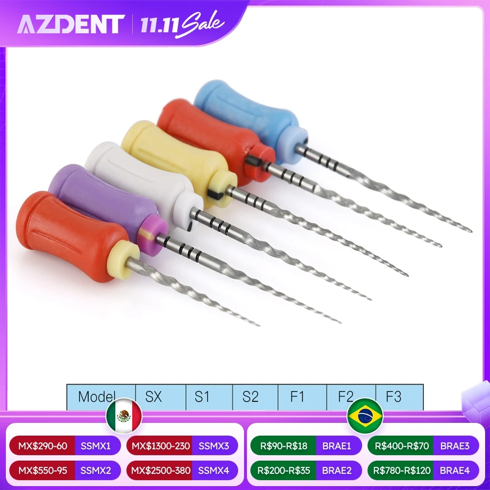 

6 Pcs/Box AZDENT Dental Endodontic Hand Use Heat Activated Rotary File NiTi SX-F3 25mm Root Canal Super Files