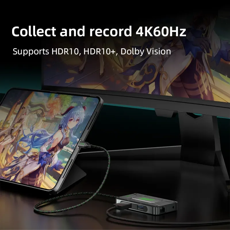 Piva Universal 70 سنتيمتر كابل 7 في 1 3.5 مللي متر 32Bit/384 كيلو هرتز محول الصوت Type-C إلى USB Hub نوع C 5Gpbs محطة الإرساء 1000 متر Rj45 Lan