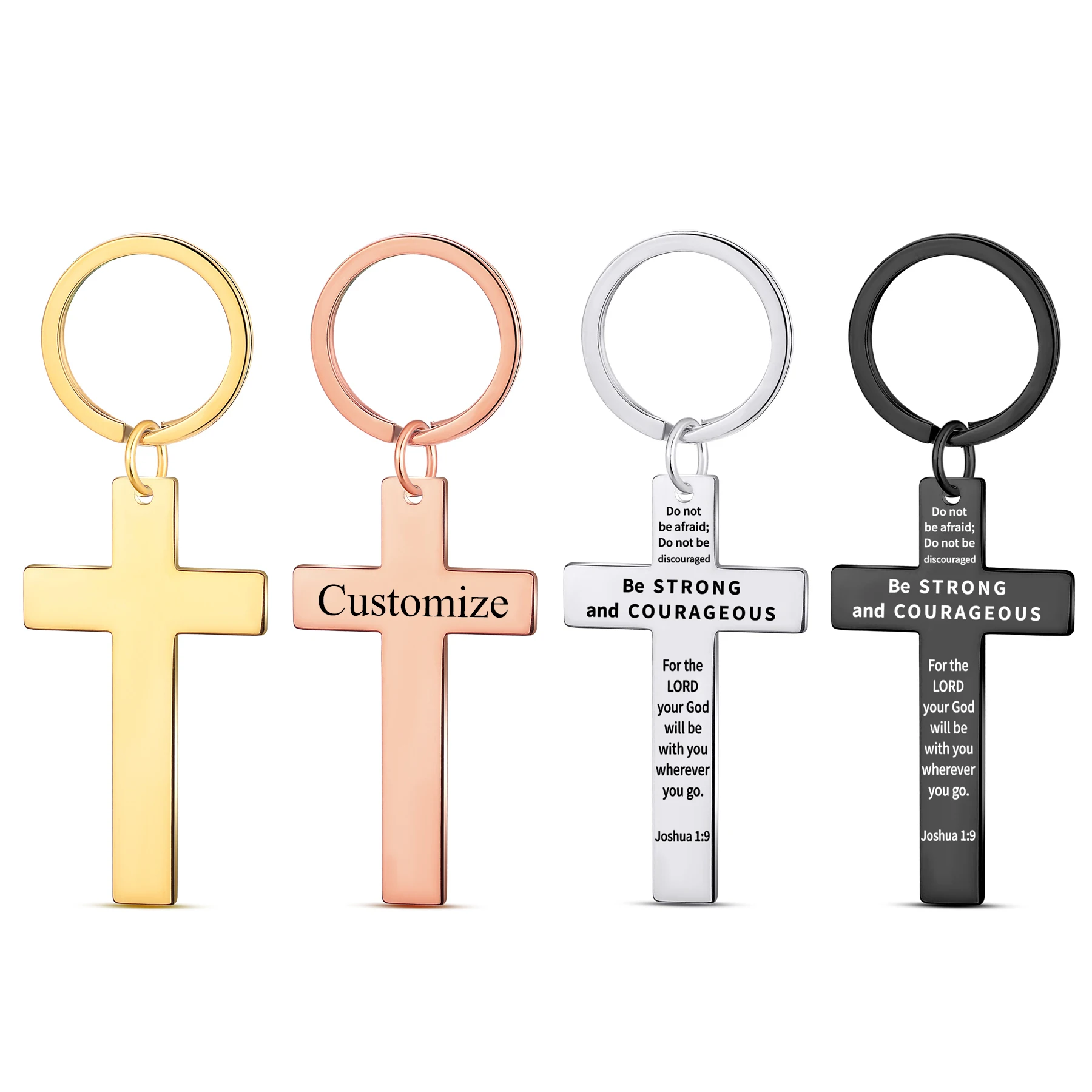 

1Piece Cross Pendant Key chian Stainless Steel Your God will be with you wherever you go Jesus Christian Gift Jewelry Keyring