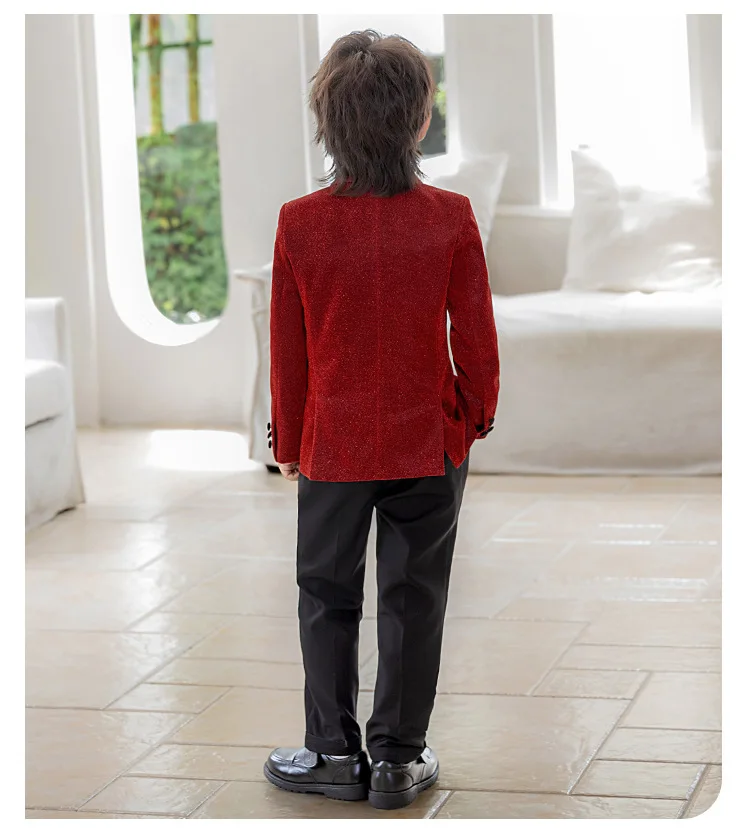 Kinderanzug-Set, Jungen Neujahrs-Bühnenkostüm, Laufsteg-Show Moderator-Outfit, Auftritts-Kostüm, Blazer für Blumenmädchen Geburtstagsfeier A5052 – Detail 8