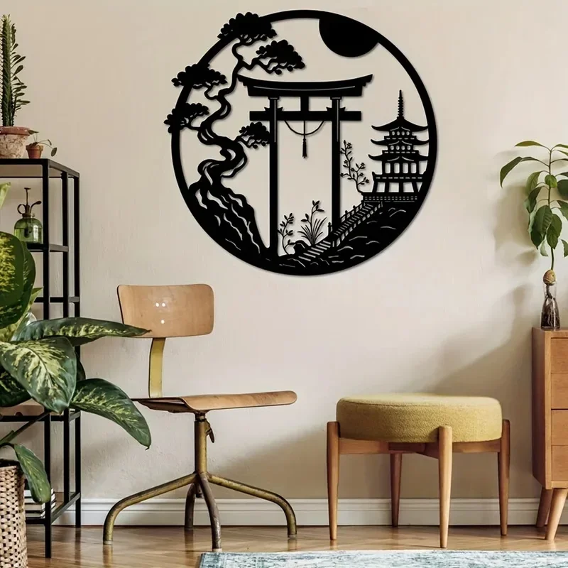 Fashionable New Elegant Japanese-Style Bird and Archway Metal Wall Decorations, Easy-To-Hang Sparrow Door Sculpture, Suitable for Modern Home and Office Decor