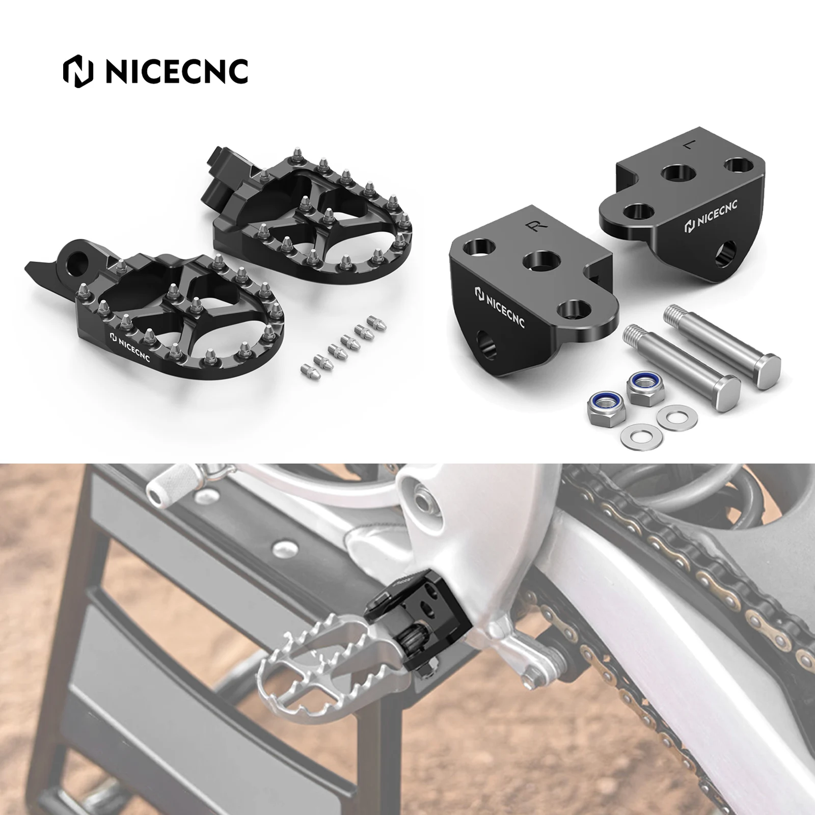 NICECNC For Yamaha YZ250F 2024 2025 2026 YZ450F 2023-2026 Forged Foot Pegs Footrest & Footpeg Offset Brackets YZ 250F YZ 450F
