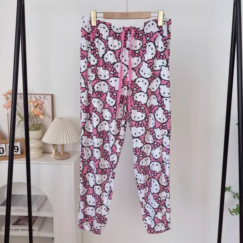 Sanrio Autumn Hello Kitty Cotton Thin Loose Women\'s Pajamas Long Pants Homewear Set Pajamas Silk Pajamas Women