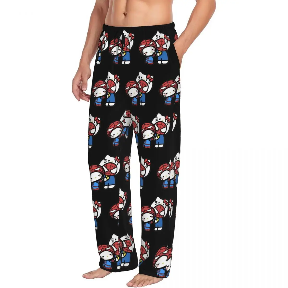 Custom Print Hello Kitty Spider-man Pajama Pants Men Animation New Sleep Sleepwear Bottoms with Pockets