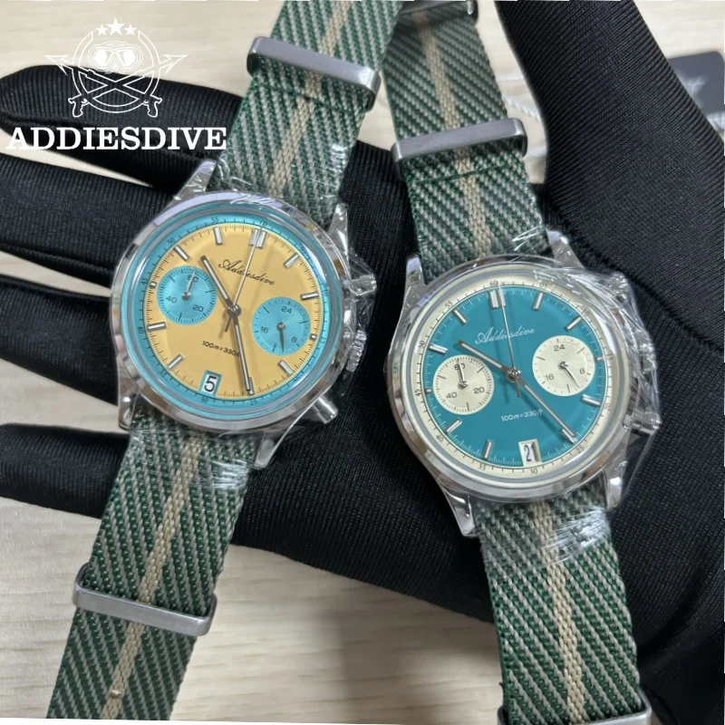 Reloj de lujo ADDIESDIVE para hombre 316L acero espejo de burbuja cristal BGW9 superluminoso 100m buceo VK64 relojes cronógrafo de cuarzo