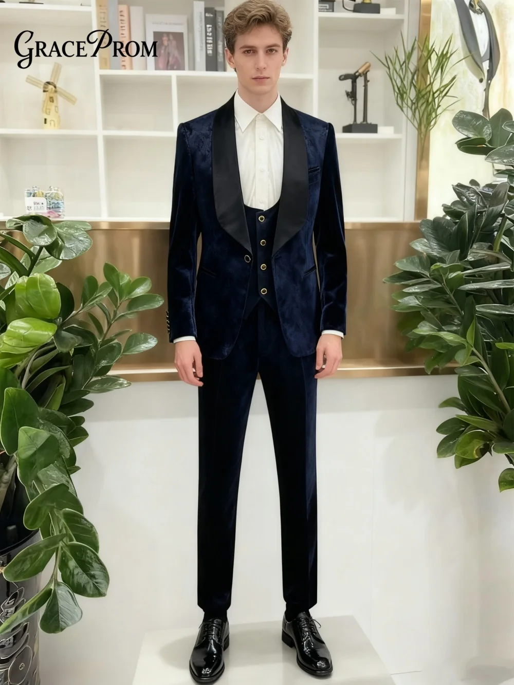 

Elegant Printed Men's Suit Set Formal Business 3-Piece Set For Men 2026 Slim Jacket Dress Blazers Coat Trousers Single-Breasted