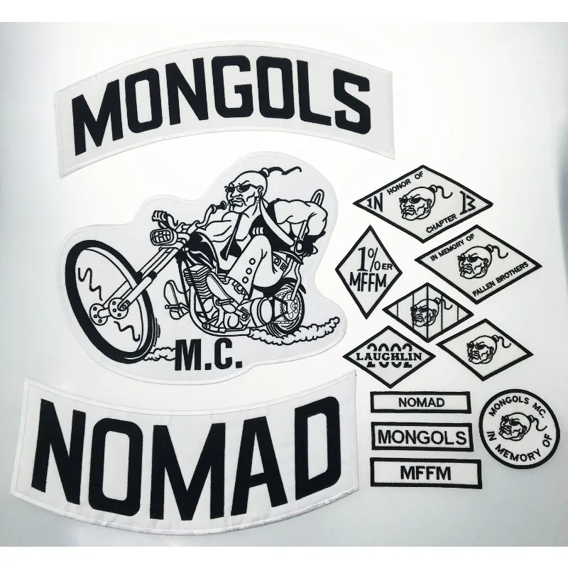

MONGOLS NOMAD MC Biker Vest Embroidery Patches 1% MFFM IN Memory Iron On Full Back of Jacket Motorcyle Patch