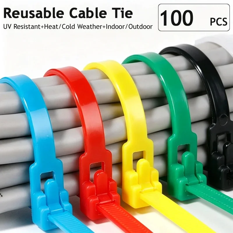 100Pcs Nylon Reusable Cable Ties 3.6x150mm Lock Loop Design Removable Recyclable Black White Plastic Wrap Straps For Office Use