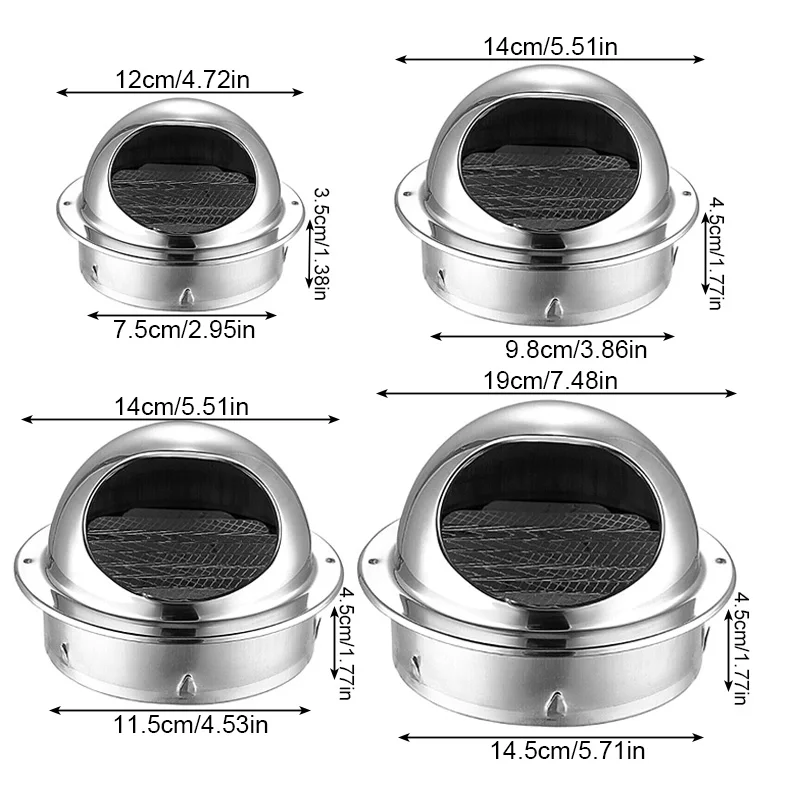 Air Vent Grille Stainless Steel Round Bull Nosed External Extractor Wall Vent Outlet Exterior Wall Air Vent Ducting Ventilation