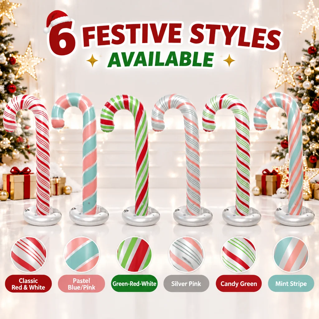 PVC Inflatable Christmas Candy Cane, Foldable Blow Up Xmas Decor, Holiday Party Photo Prop for Indoor Outdoor