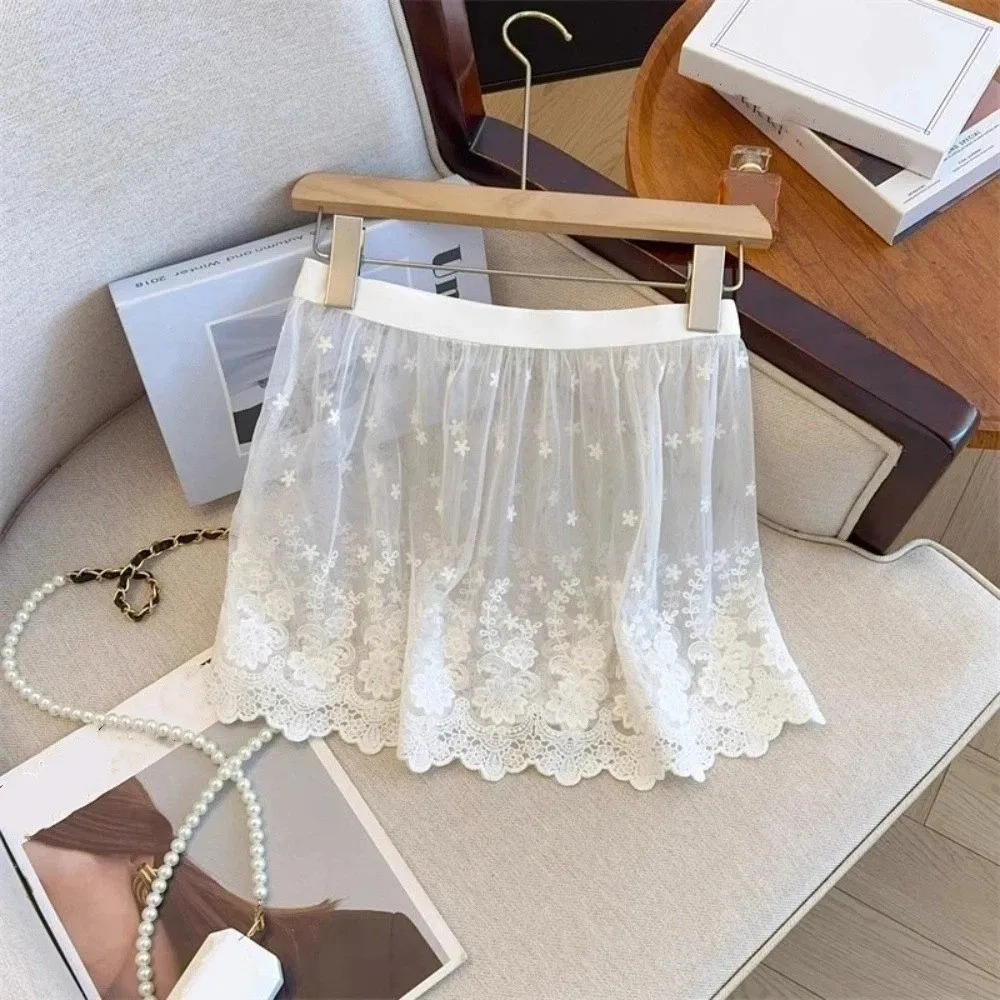 High Waist Lace Underskirt Slips Embroidery Flower Transparent Safety Skirt Petticoat Short Mesh Underskirt Slips Dress image 5