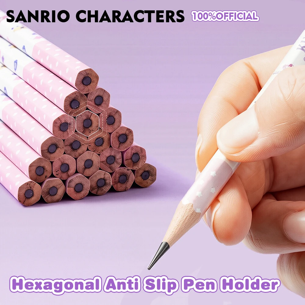 10Pcs/Box Sanrio Pencil Genuine Hello Kitty Kuromi 2B/HB Hexagonal Rod Black Write Draw Pencils School Office Stationery Gifts