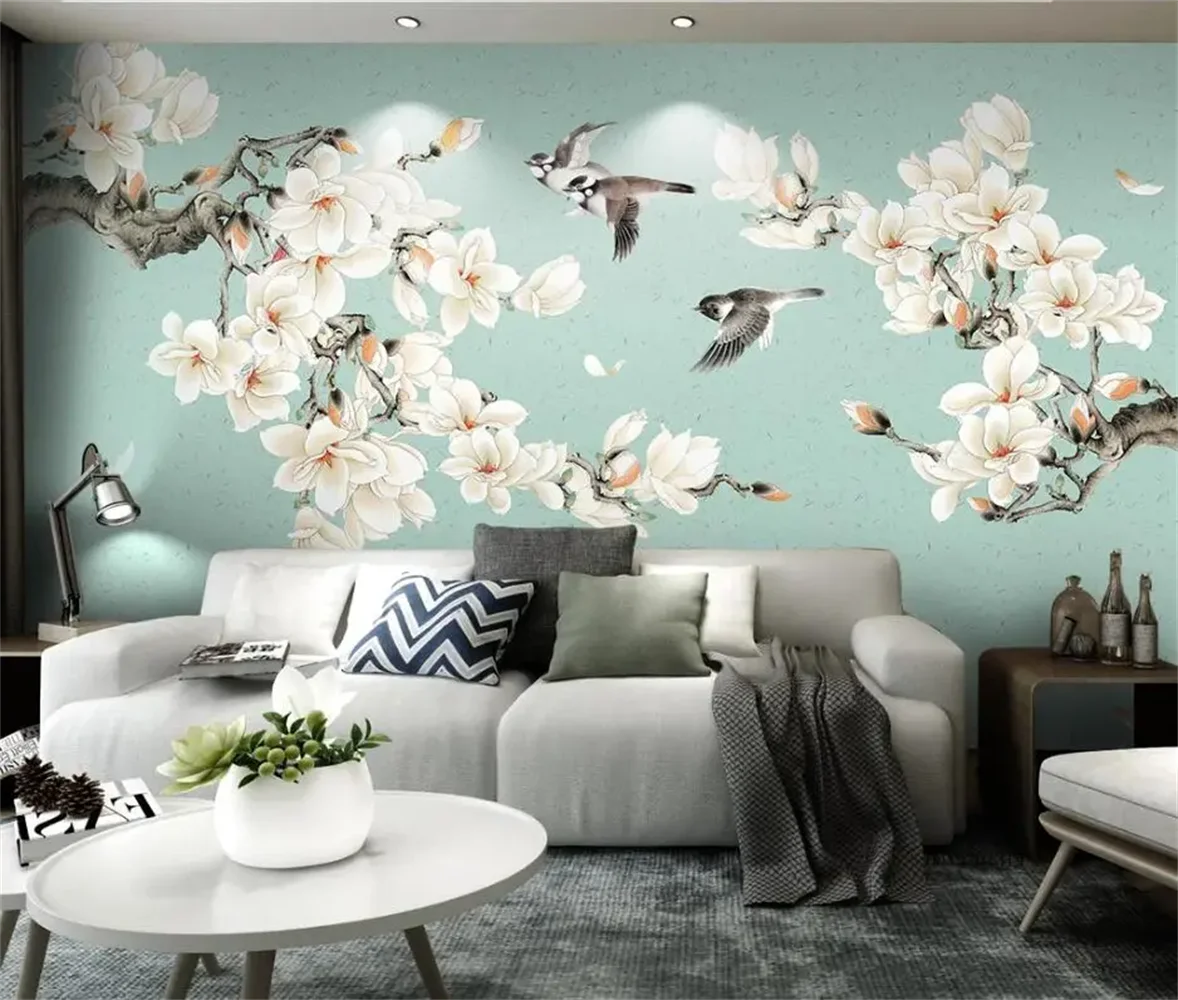 Modern new Chinese color ink plum TV background 3d wallpaper lounge restaurant restaurant papel de parede murals