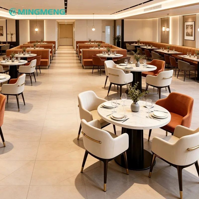 Restaurant Furniture Leather Upholstered Booth Seating Solid Wood Square Table High End Chair Commercial Set