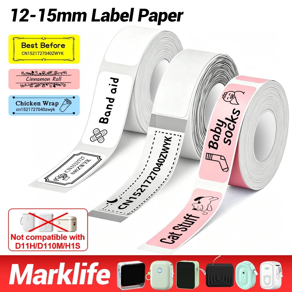 12-30mm Label Sticker Paper Roll Thermal Self-adhesive White Color Transparents Tape Paper For Mini Thermal Printer P15 D30 P12