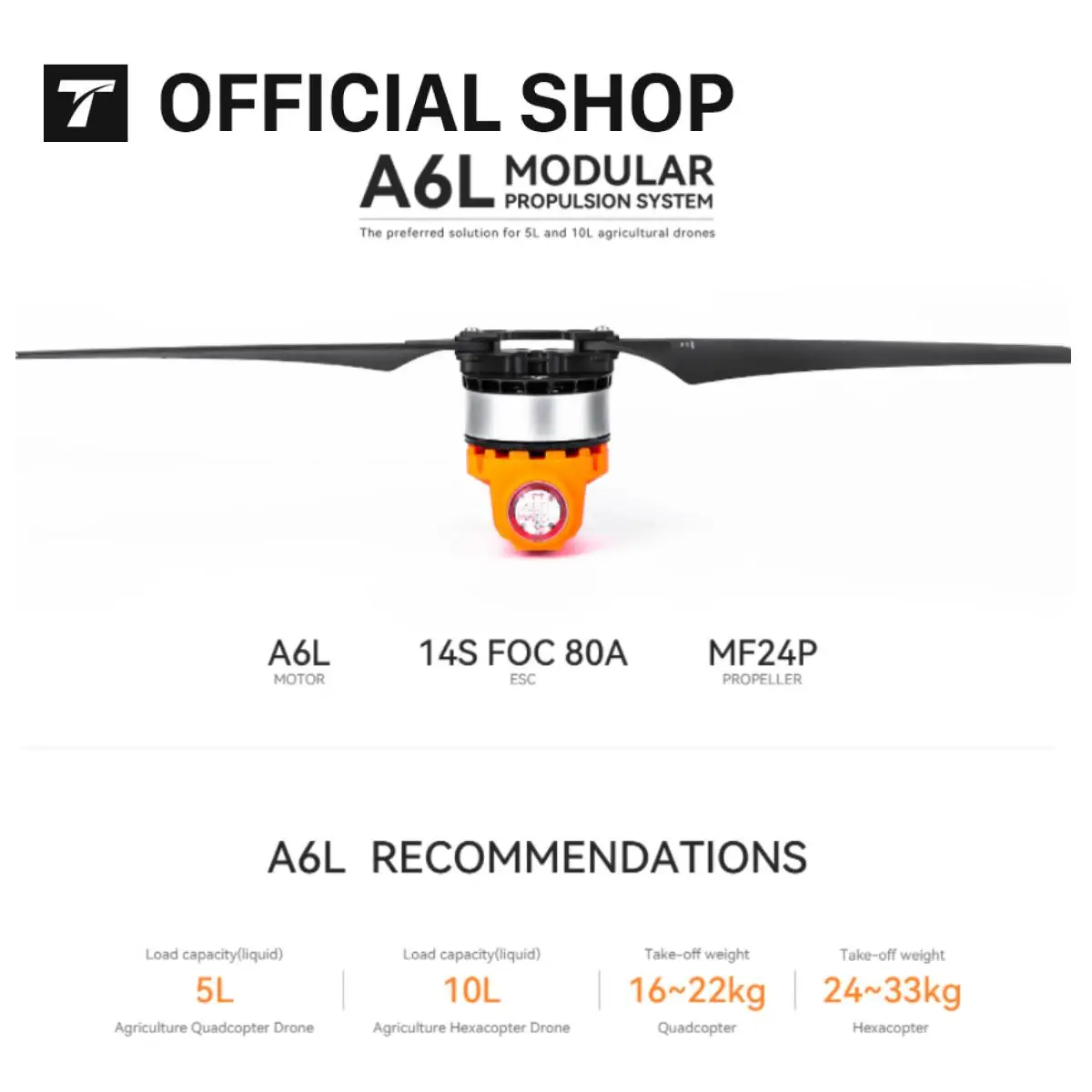 

T-MOTOR A6L 14S KV160 Brushless Motor Low Noise Price 20kg 30kg Thrust Permanent Magnet Brushless Dc Motor Big Drone DIY PARTS