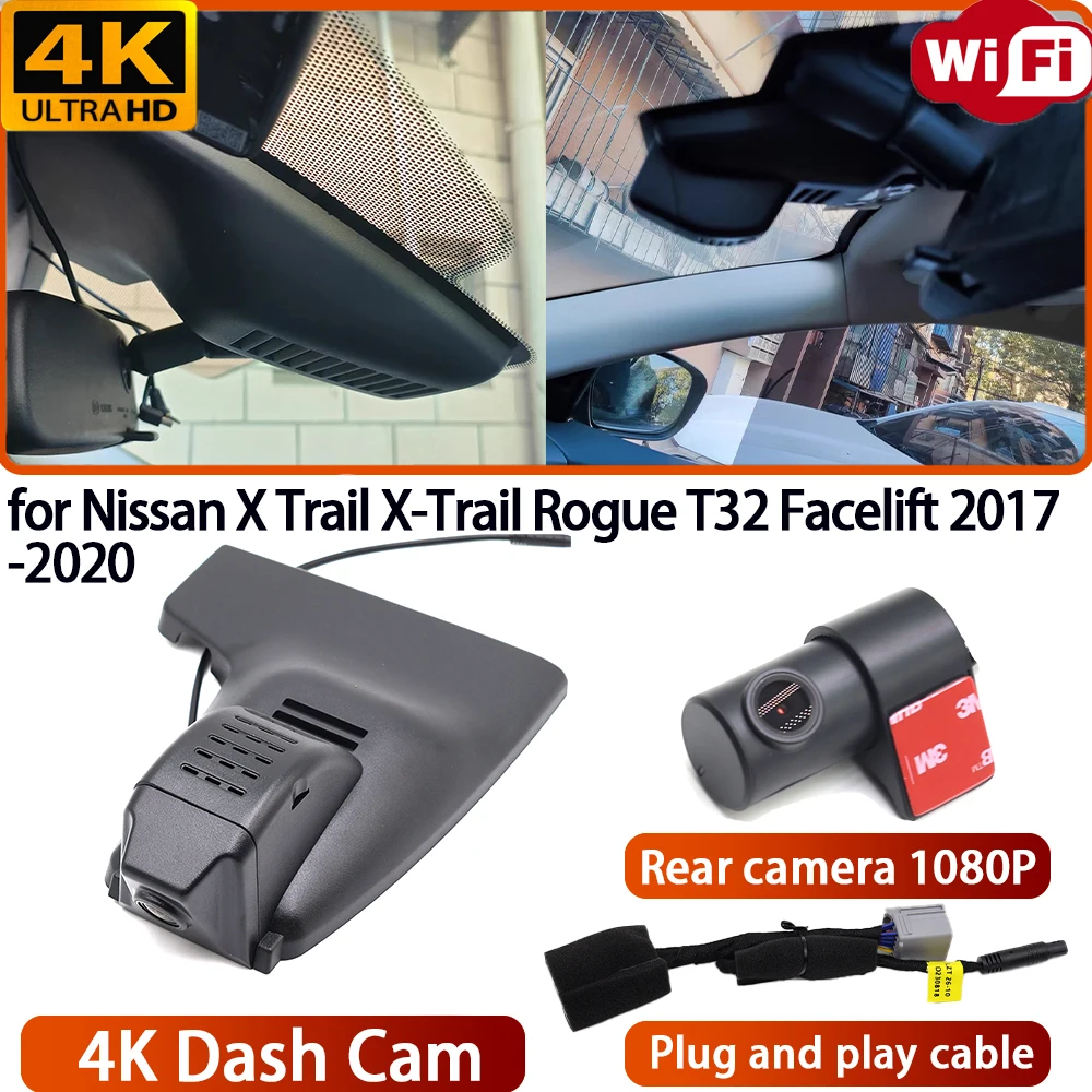 Grabadora de video 4K con lente Sony para Nissan X-Trail Rogue T32 Facelift 2017-2020, cámara DVR para salpicadero con Wifi, cámara OEM de 170° °   Gran Angular