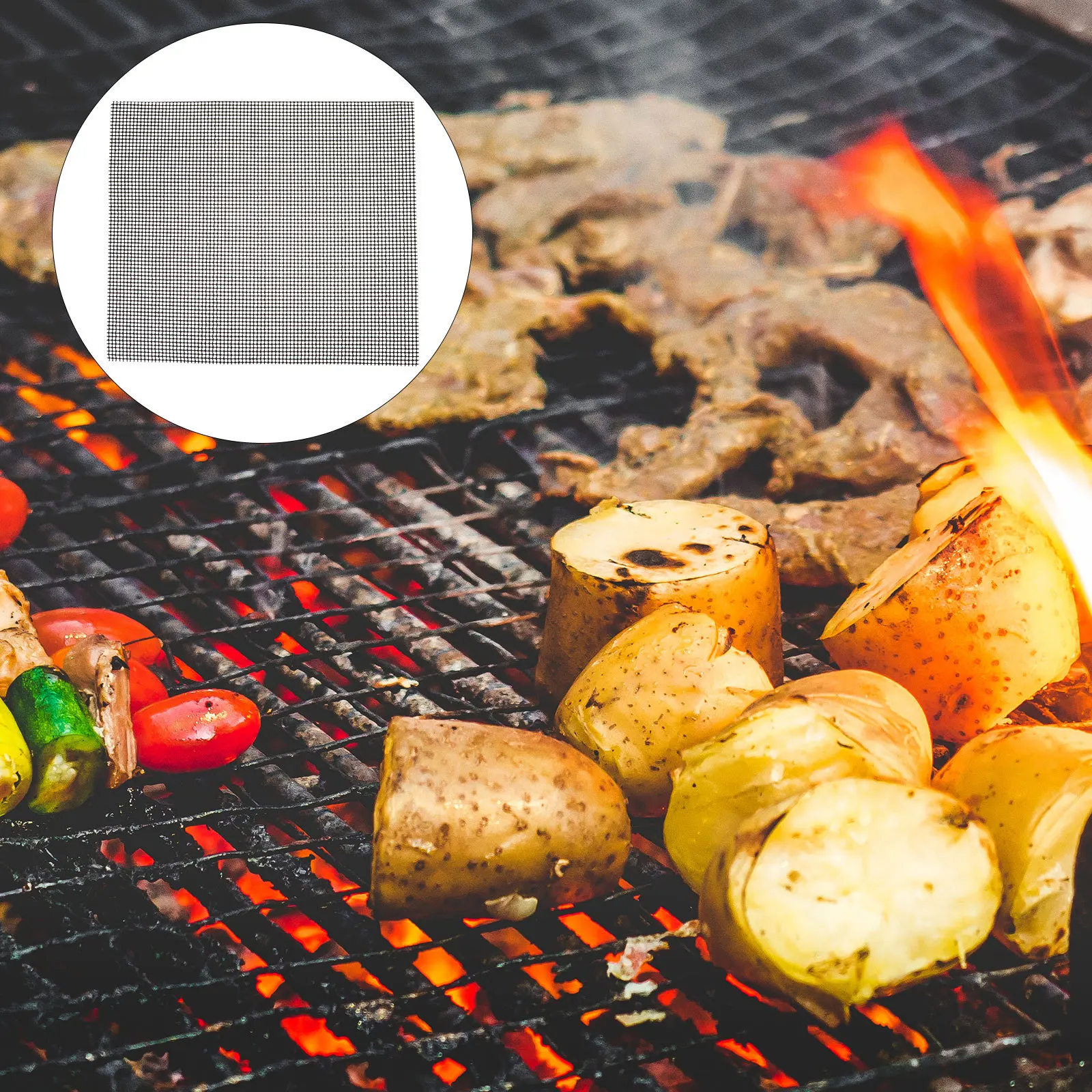 

1pc Reusable Barbecue Mat Ptfe Coated Fiberglass Mesh Heat Resistant Non Stick Grill Sheet For Bbq Grilling Cooking Tools