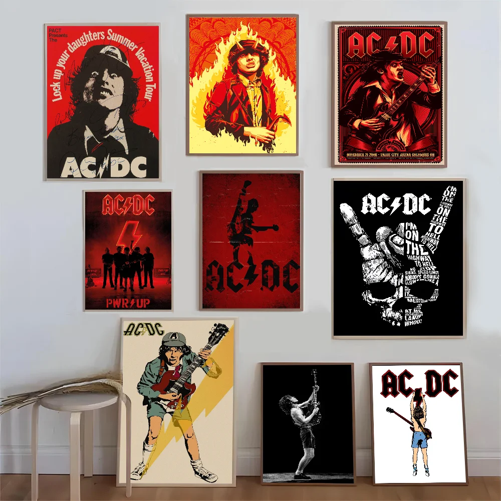 Rock Singer A-AC D-DC Band Classic Vintage Posters Decoracion Painting Wall Art White Kraft Paper Kawaii Room Decor