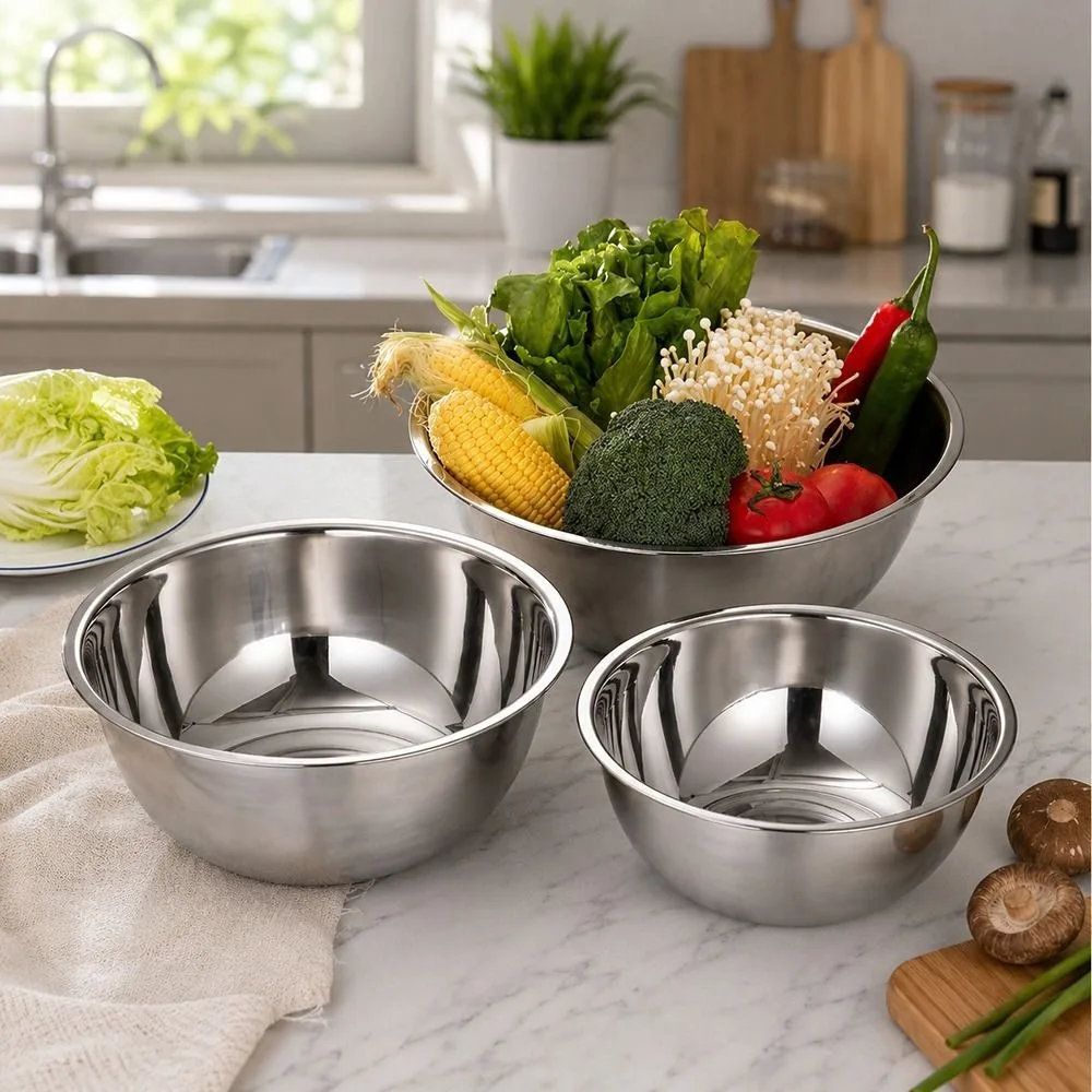 Stainless Steel Soup Bowl 12/14/16/18/20/22/24cm Silver Vegetable Washing Basin Heighten Large Capacity Mixing Basin