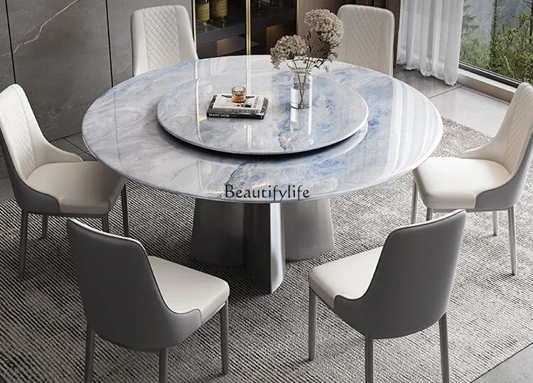 

Natural supercrystalline stone dining table light luxury high-end marble round dining table