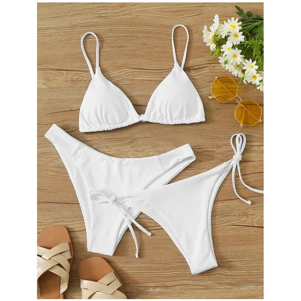 Sexy 3 Pieces Set Swimwear Women Lace Up Micro Bikini Set Female Solid Low Waist Swimsuit Beachwear Bathing Suit