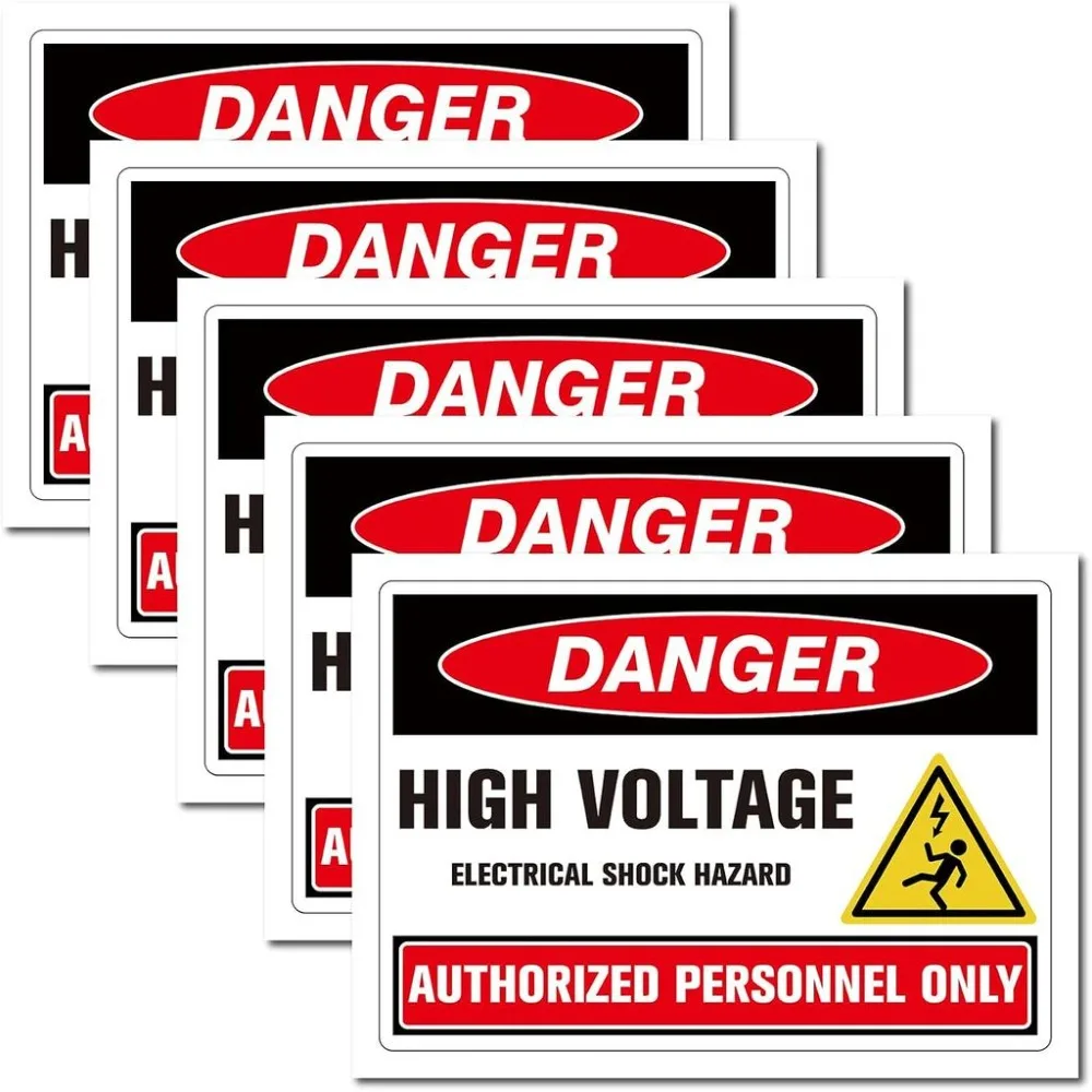 5Pcs Warning Sign Stickers HIGH Voltage Danger Sign Vinyl Rectangle Self Adhesive Waterproof Symbol Stickers Decals 250x175mm