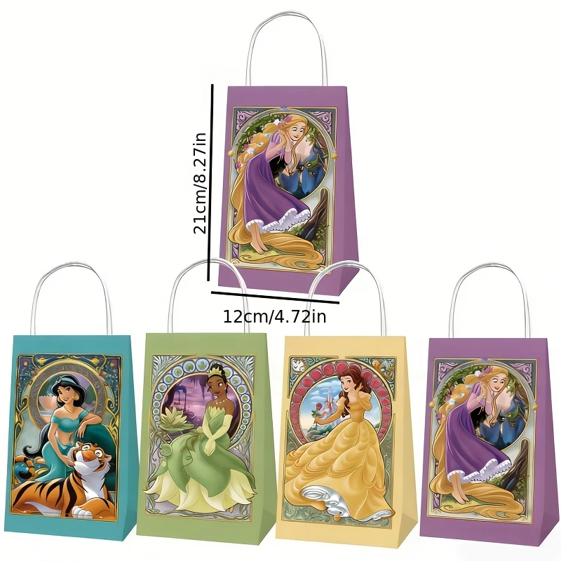 4Pcs Disney Princess Series File Bags, Multi-Purpose Paper Bags for Party Supplies, Birthday Favors & Holiday Gift Storage