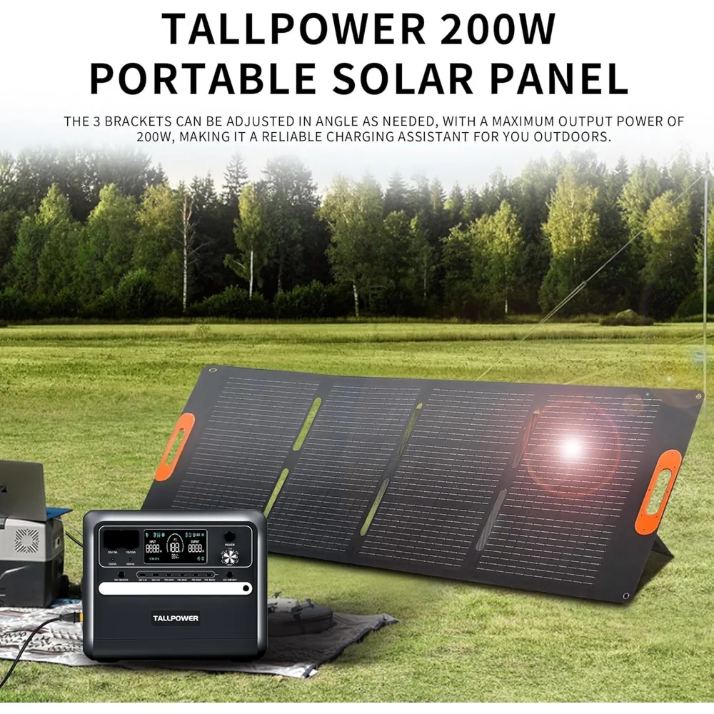 200W High-Efficiency Portable Solar Charger with Kickstand, MC4 Output, 3-in-1 DC Connector, IP65 Waterproof Rated for Outdoor U
