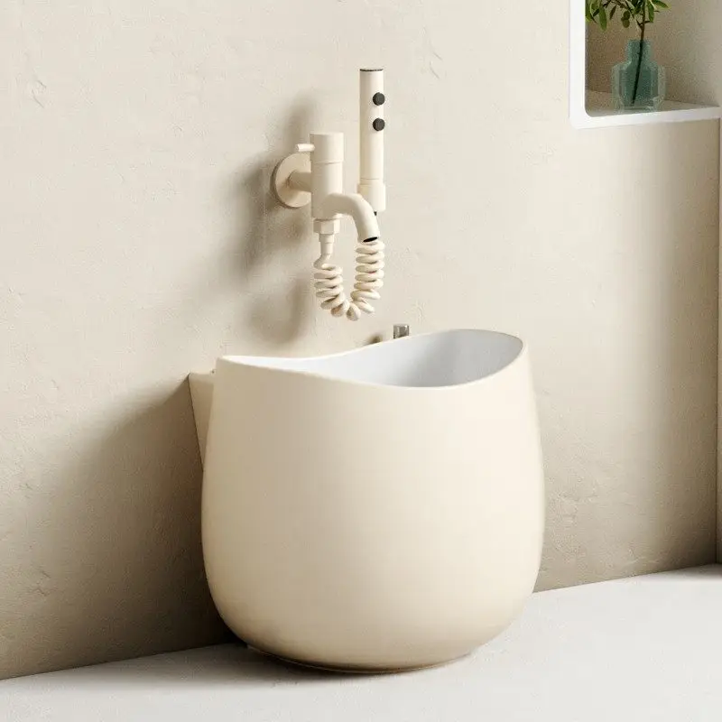 Egg-shaped cream wind small apartment balcony washing mop pool household bathroom large with faucet hole
