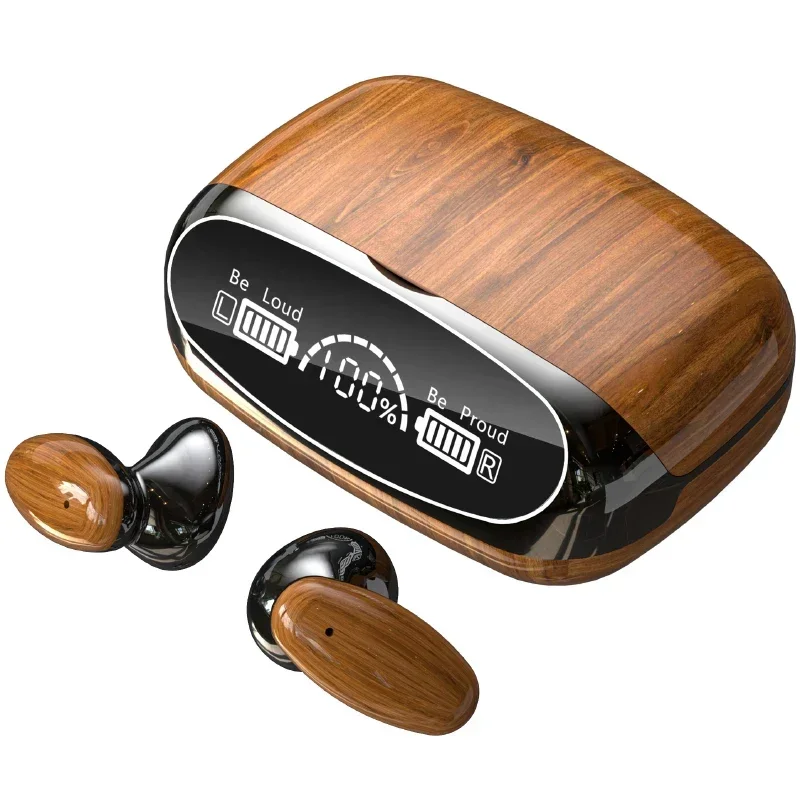 

cross-border earphones M35 wood design BT 5.2 1200Mah Charging Case HiFi Stereo AI noise cancelling Headset