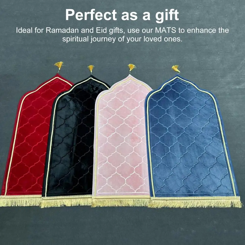 Prayer Rug Fringe Decor Ramadan Eid Gift Foldable Non-Slip Rubber Bottom Islamic Gift Prayer Mat Spiritual Journey Qibla Rug