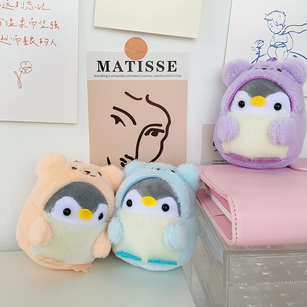 Pinguim Plush Ornaments Keychain, Urso, Lagarta, Decoração de saco, Boneca fofa, Pequeno presente