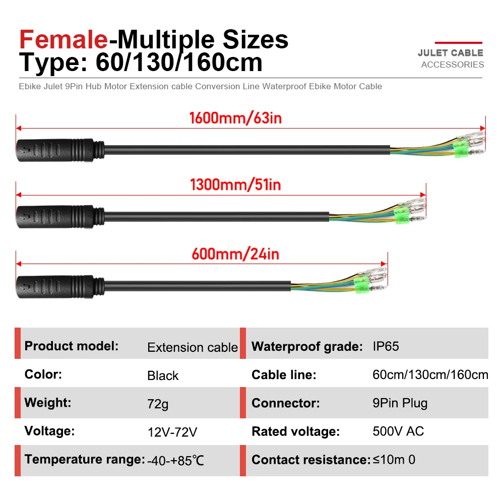 9 Pin Julet Wheel Hub Motor Cable E-bike motor Extension cable Electric Bike Motor Cable For Electric Bicycle Accessories view 2