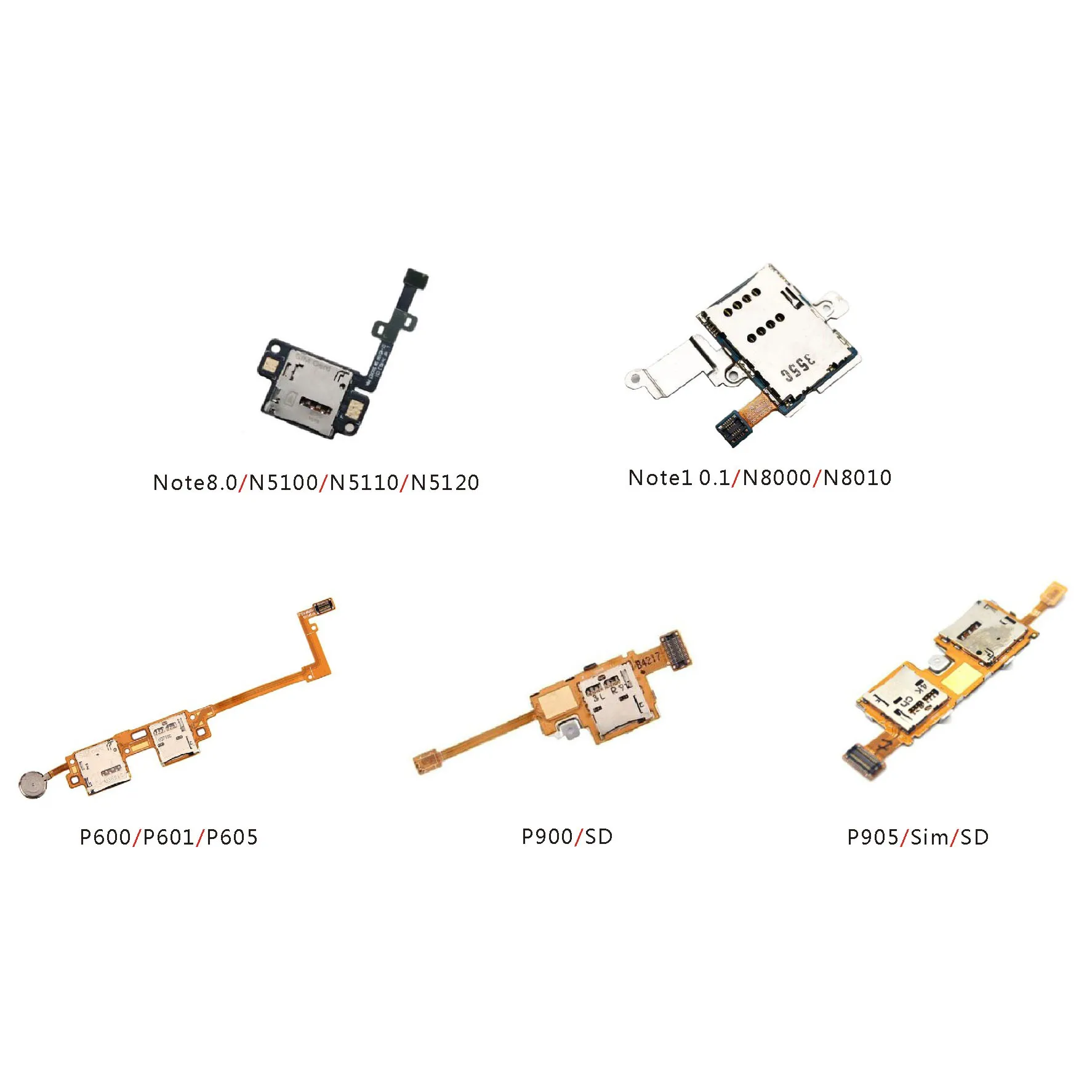 SIM Card Flex Cable For Samsung N5100 N5110 N5120 N8000 N801 P600 P605 P900 P905 Reader Connector Holder Slot Tray Memory Socket