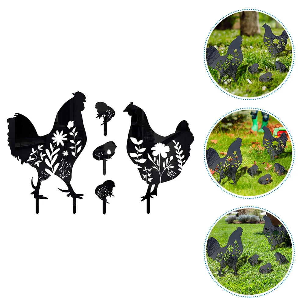 Chicken Silhouette Card Stake Signage Hen Yards Black Acrylic Outdoor Courtyard Decoration