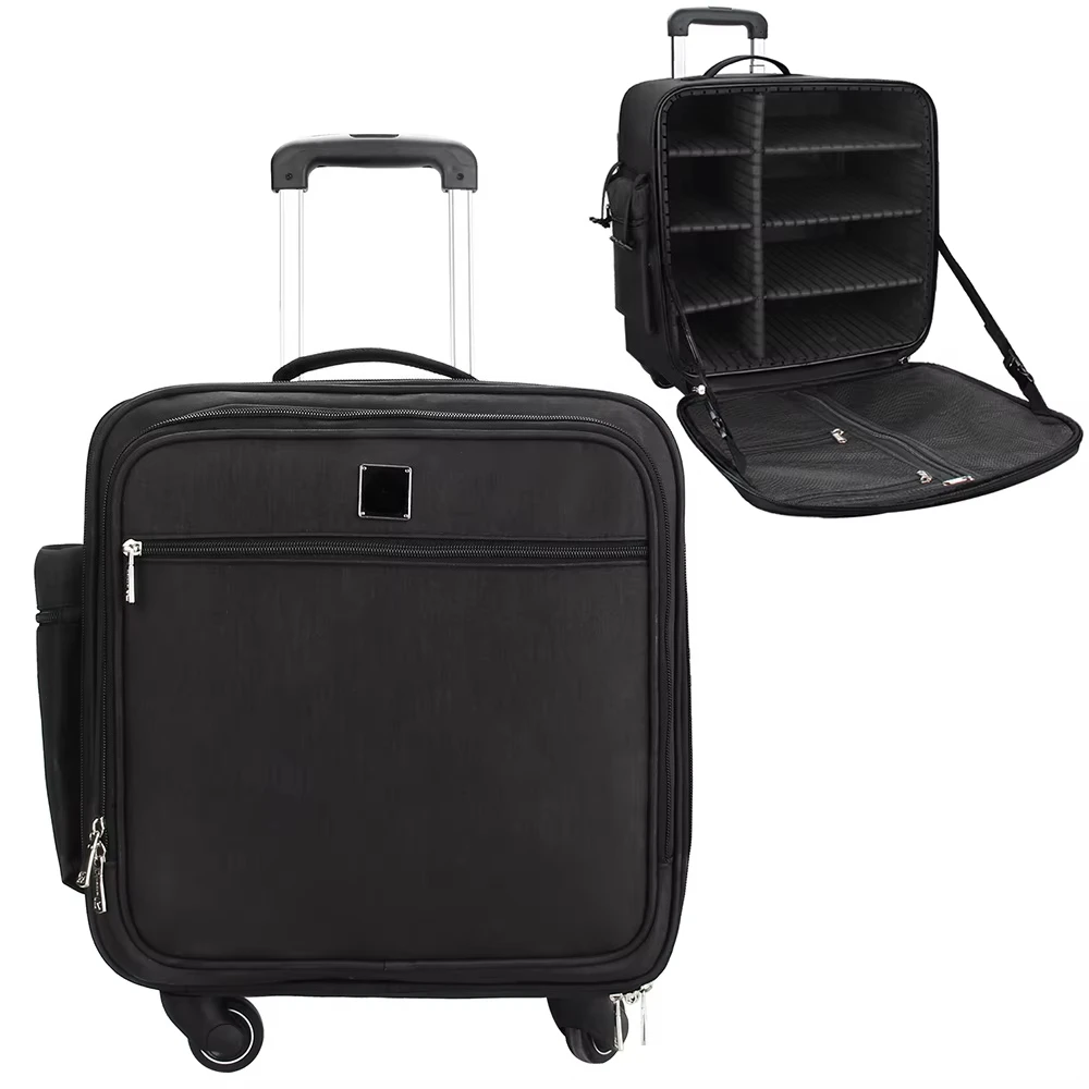 For Professional Multifunctional Large Capacity Nylon Zipper Closure Rolling Makeup Artist Cosmetic Travel Case with Wheels