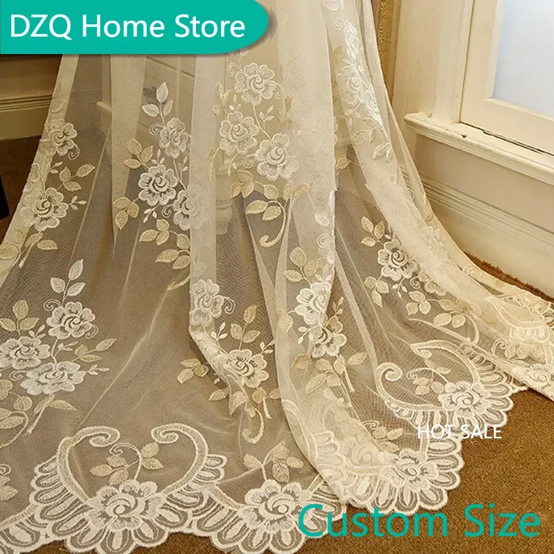 

Luxury Floral Embroidered Sheer Voile Curtain for Living Room Patio Sliding Glass Door Elegant Gauze Lace Draperies wp364C