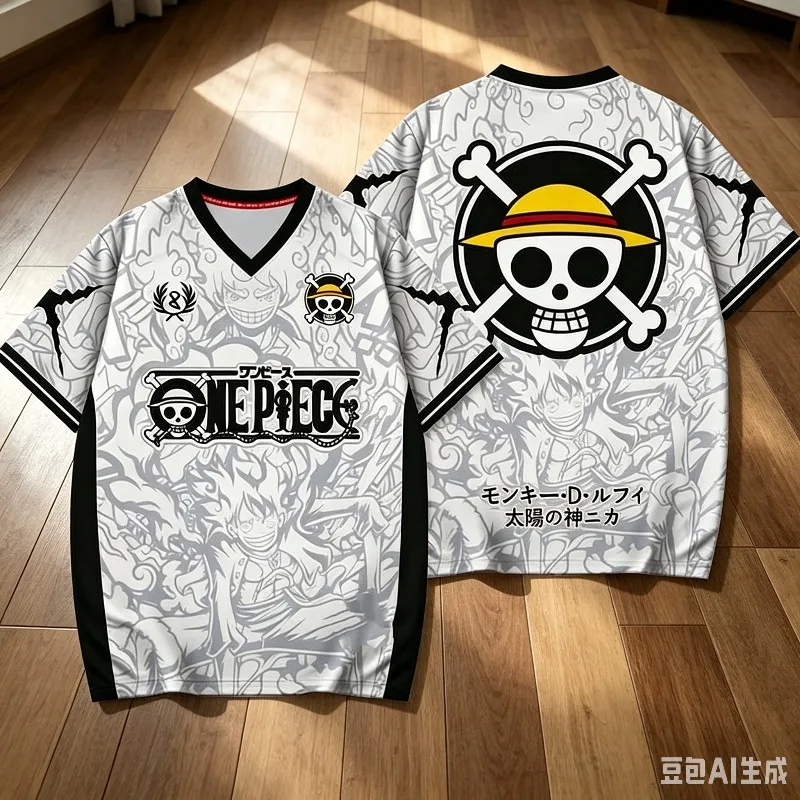 Vintage Retro T-Shirt mit Volldruck, Mode-Serie, Anime One Piece, Y2k Koreanischer Stil, Baseball Hockey Unisex Oberteile