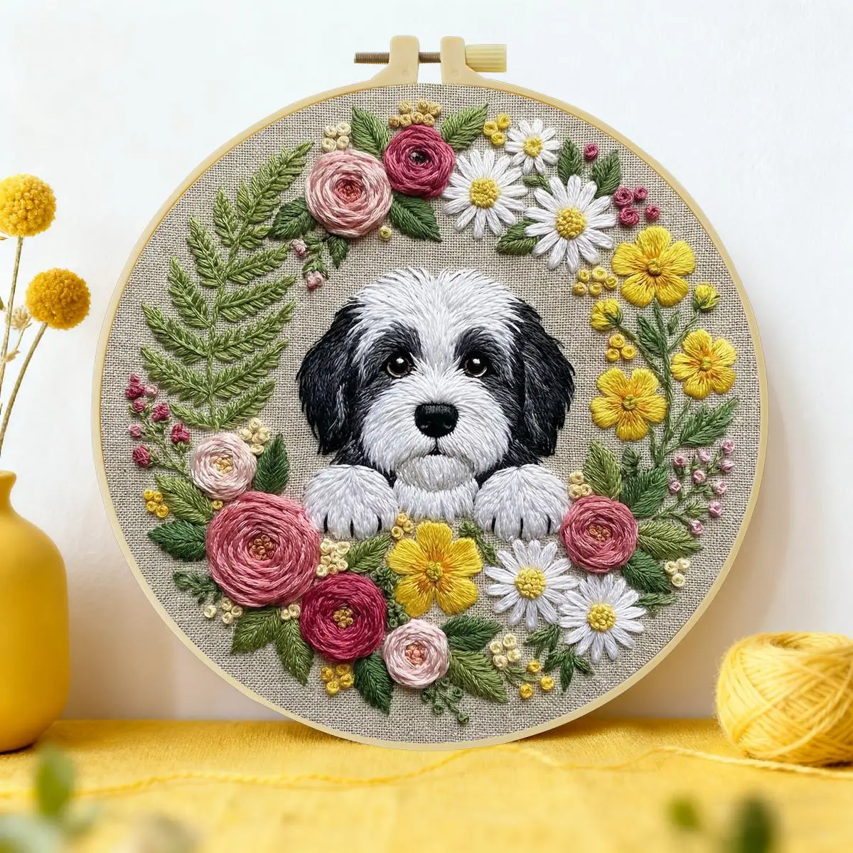 1 Stück 20X20CM/15X15CM 7,87/6,3 Zoll Hundestickerei-Starter-Kit DIY-Kit DIY-Stickerei-Set Handarbeiten Heimdekoration – Detail 1