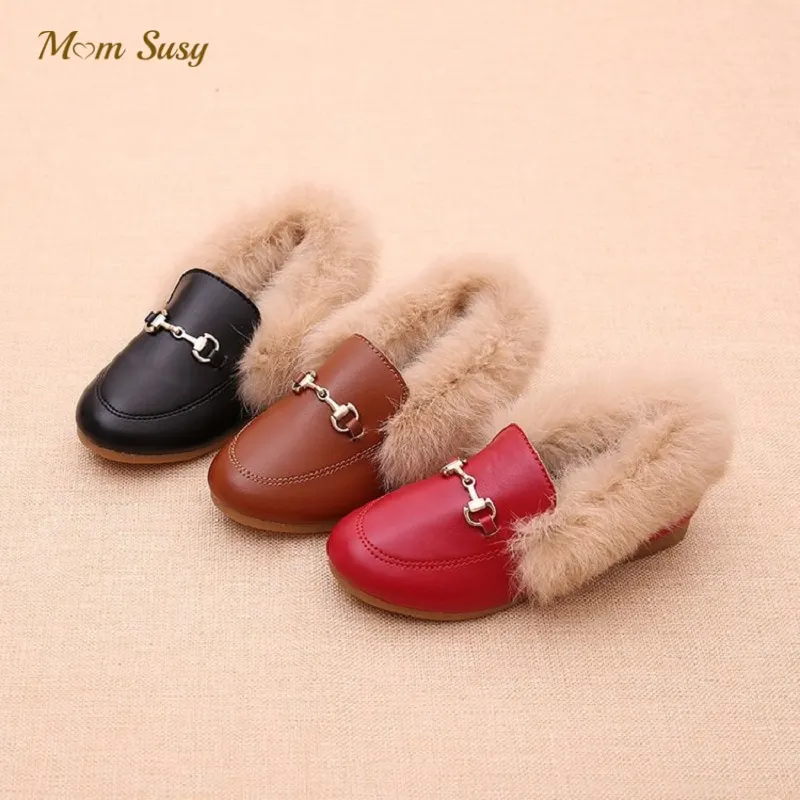 

Fashion Baby Girl Boy PU Leather Loafer Flat Shoes Plush Fur Infant Toddler Teens Child Moccasins Winter Shoes Soft Bottom