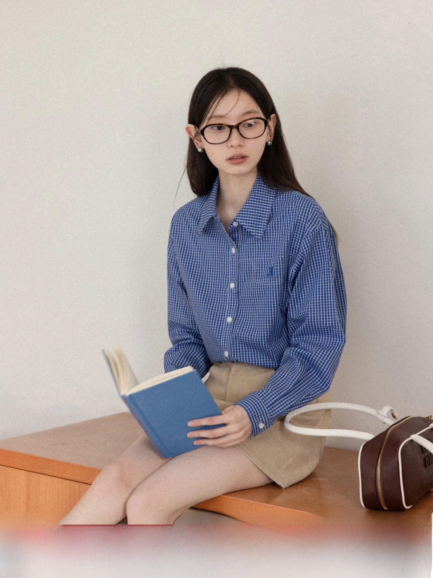 

Blue Plaid Long Sve irt Women's Commuter Casual Sle Loose Fit Cotton Spring 2026 Versatile Outerwear Blouse