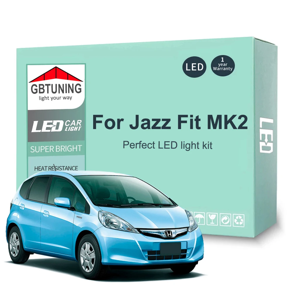9 sztuk akcesoriów samochodowych do Honda Jazz Fit MK2 2 II 2009 2010 2011 2012 2013 2014 Zestaw żarówek LED do oświetlenia wnętrza bagażnika Canbus Dome