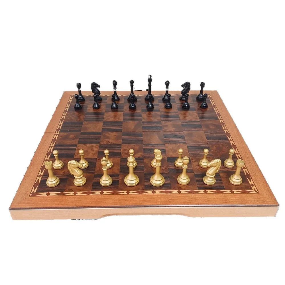 Solid Wood Folding Chess Set - High-quality Gift with Wooden Storage Box & Metal Chess Pieces
