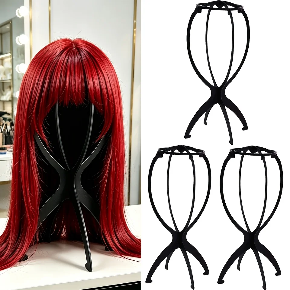 Wig Stand, Portable Wig Holder Wig Head Stand for All Wigs Travel Wig Hair Stylist Gifts for Women(black (3 packs))