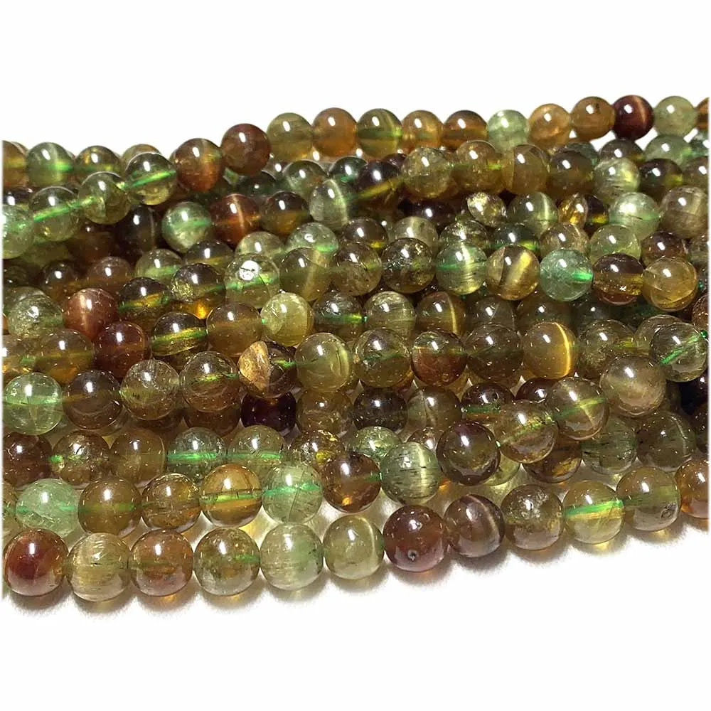 Veemak Brown Green Cat\'s Eye Chrysoberyl Round Beads For Jewelry Making Natural Gemstones Crystal DIY Necklace Bracelets Pendant