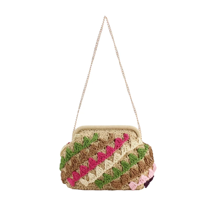 

New Colorful Lace Handmade Woven Bag Versatile Handbag Daily Leisure Seaside Vacation Women's Beach Bag Casual Shoulder Bag